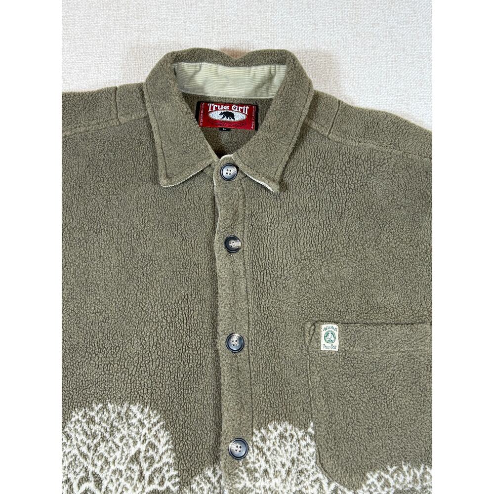True Grit Mens Large Tan Alaskan Print Sherpa Button Front Jacket Coat Warm Wear - Picture 7 of 8